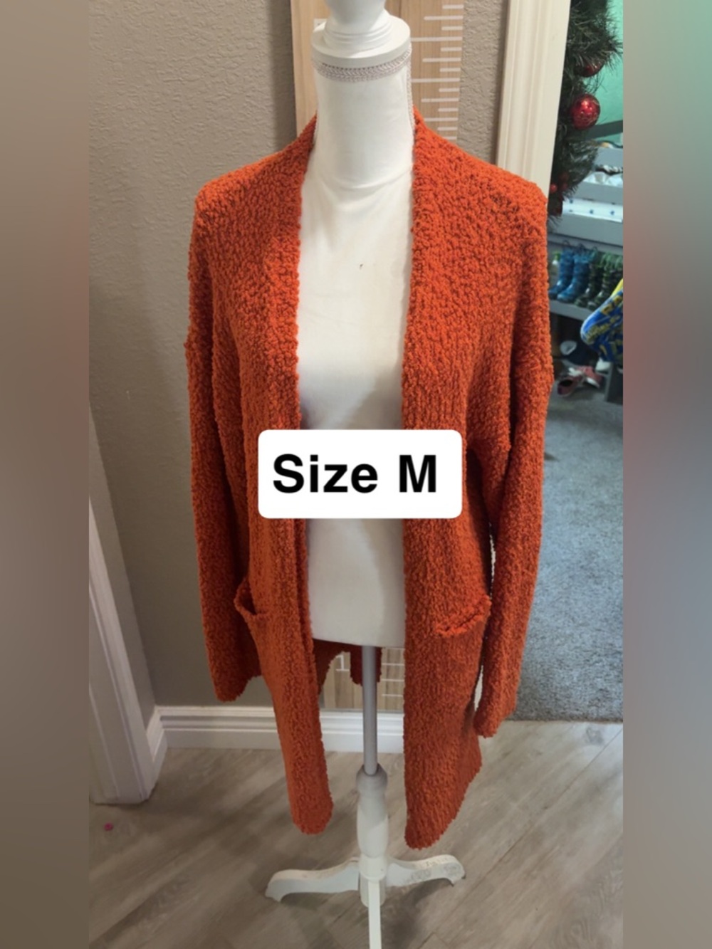 Cozy Open-Front Women's Cardigan Sweater in Burnt Orange